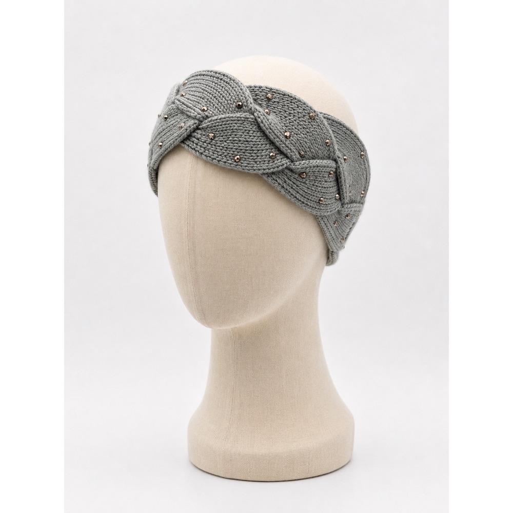 C.C Exclusives Gray Cable Knit Braided Headband Studded Ear Warmer NWT